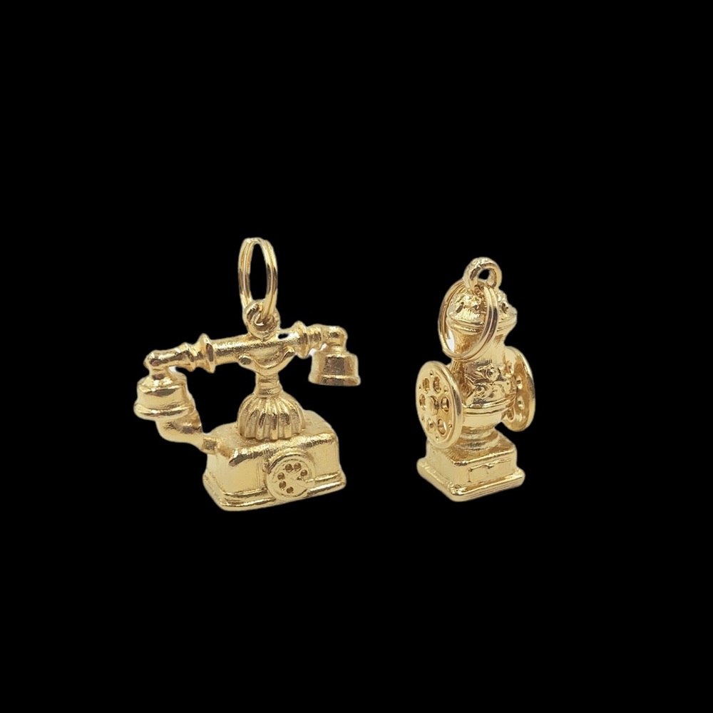 AVON Set of 2 vintage charms phone and coffee grinder gold tone